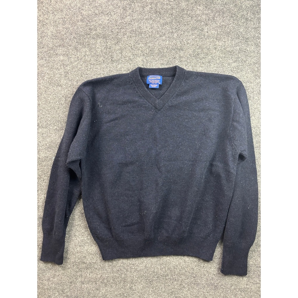 Pendleton V-Neck Sweater Mens XL Navy Blue 100% Lambswool Knit Pullover